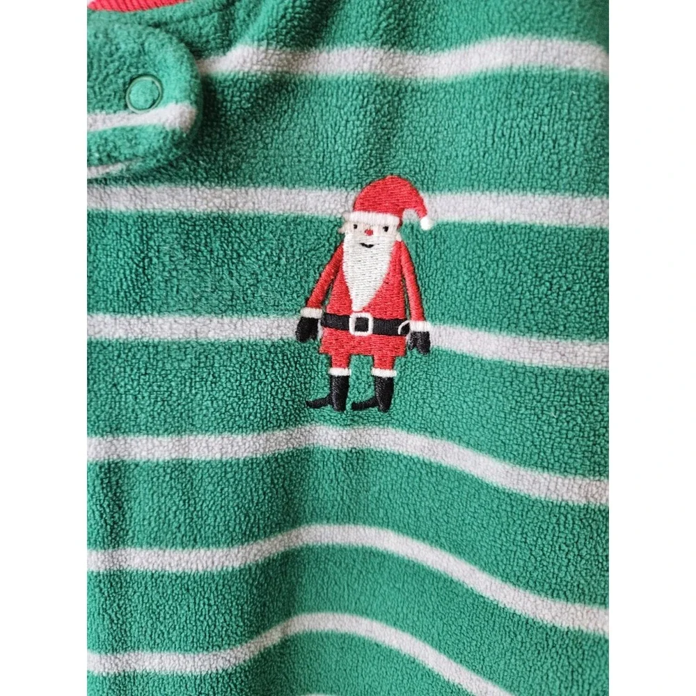 Carter's 3T Green Striped Santa Fleece Footed Pajamas Zip Sleeper‎ Christmas